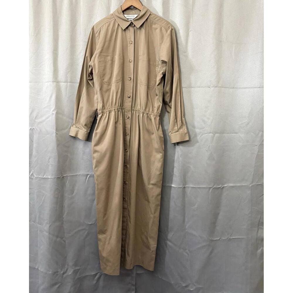 Land's End Women's Khaki Maxi Dress – Size 12 Tall – Long Sleeve – Pre-Owned